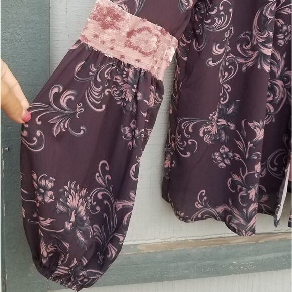 Velvet Long Sleeve Cover-up w/ Tassels Paisley - Picture 4 of 7